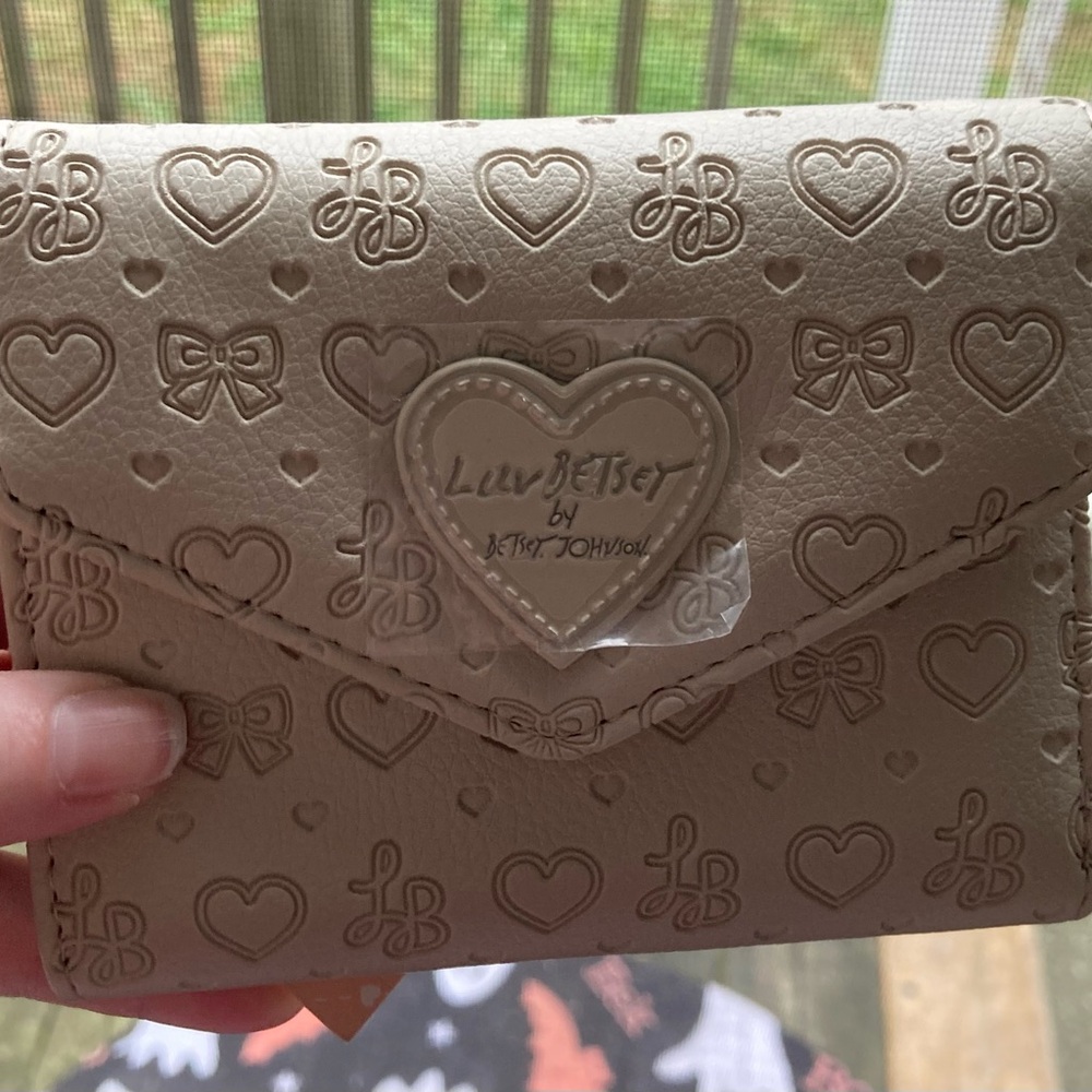 Two Betsey Johnson Cream & Pink Heart Embossed Wallets